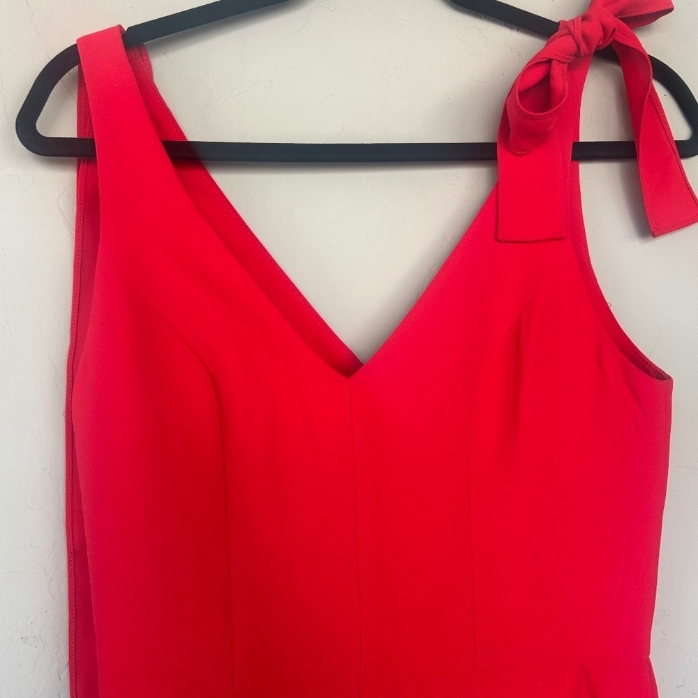 Amanda Uprichard Red Allora Dress Jumpsuit V-neck Petite Fitted Bodice Wide Leg - Picture 7 of 12